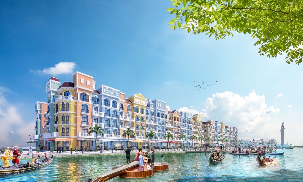 Cảnh quan kiến trúc của The Venice lấy cảm hứng từ những dòng kênh phồn hoa của Venice (Ý) với những con thuyền Gondola độc đáo (Ảnh: Vinhomes).